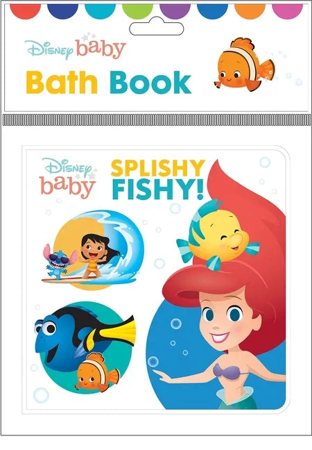 Disney Baby Splishy Fishy bath book cover with cartoon fish and smiling child