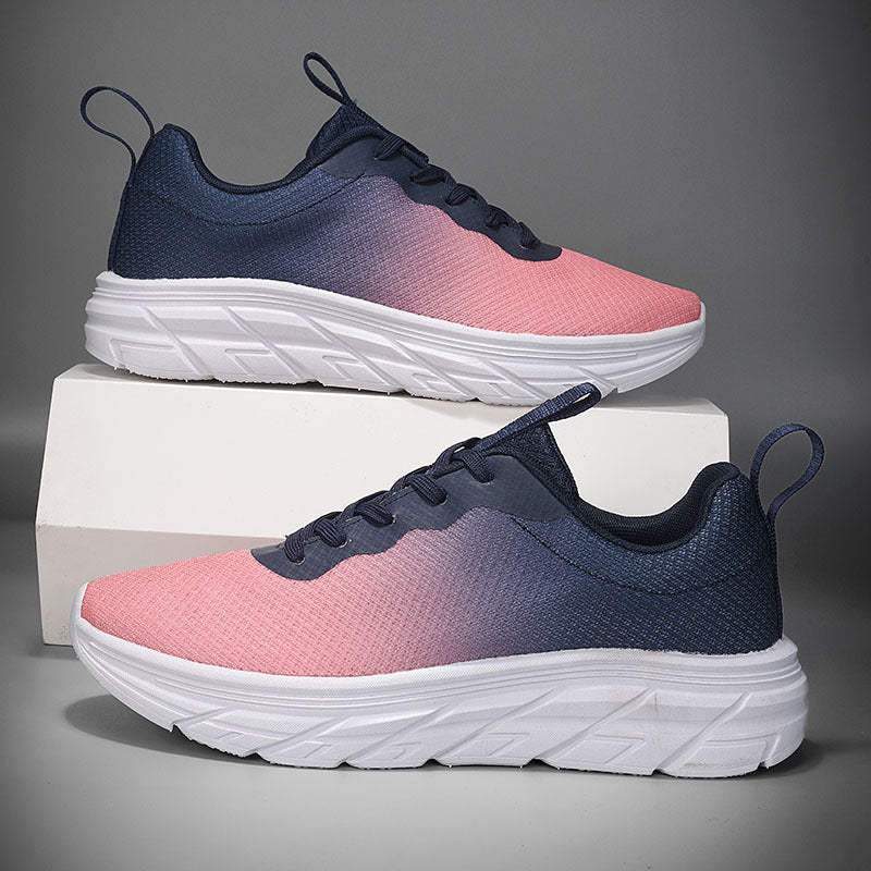 Men's mesh sneakers, pink-to-navy gradient, lace-up with white platform sole