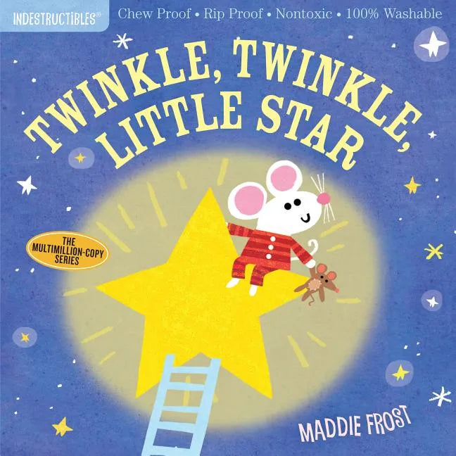 Chew-proof board book cover with blue sky, yellow star, and mouse illustration