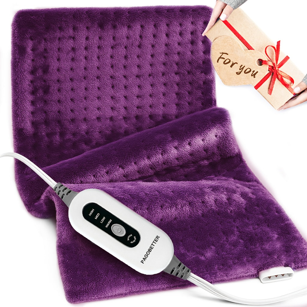 Electric heating pad with handheld controller, plush flannel, purple fabric, heat settings