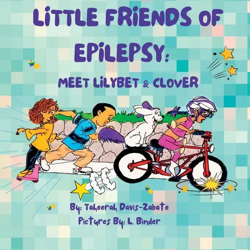 Paperback book cover with cartoon kids on bicycles and stars: Meet LilyBet & Clover