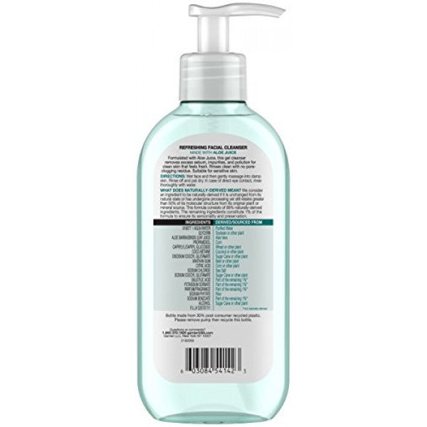Refreshing facial cleanser bottle with pump, clear bottle and teal liquid