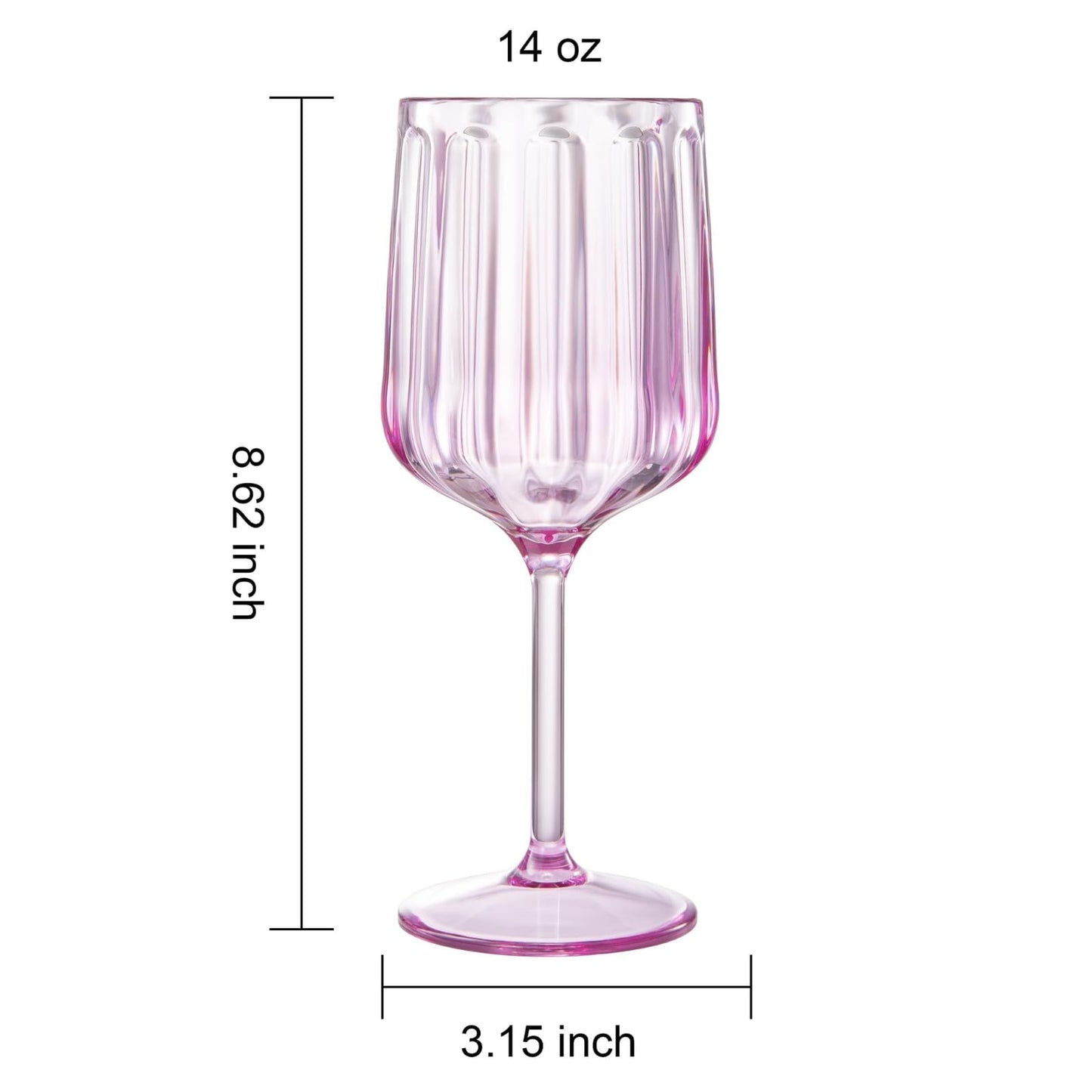 Lilac acrylic stemmed goblet with ribbed bowl, round foot, 14 oz capacity
