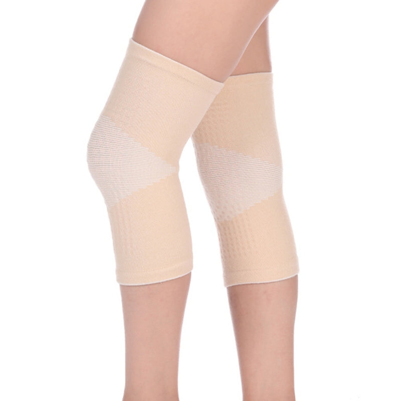 Self-heating knit knee pads, solid light beige sleeves for knee support