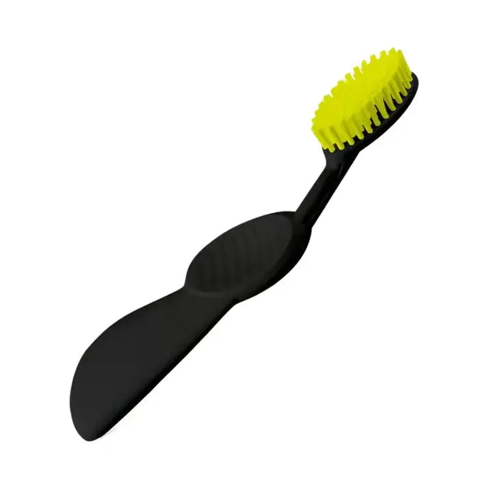 Radius Flex soft right-hand toothbrush, black handle with yellow-green bristles