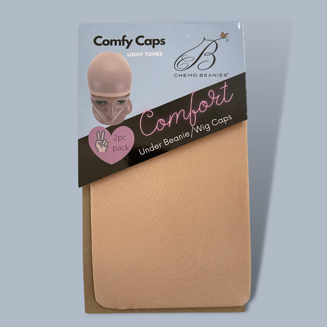 Under beanie wig caps, light tones, 2-pack, tan set on retail packaging
