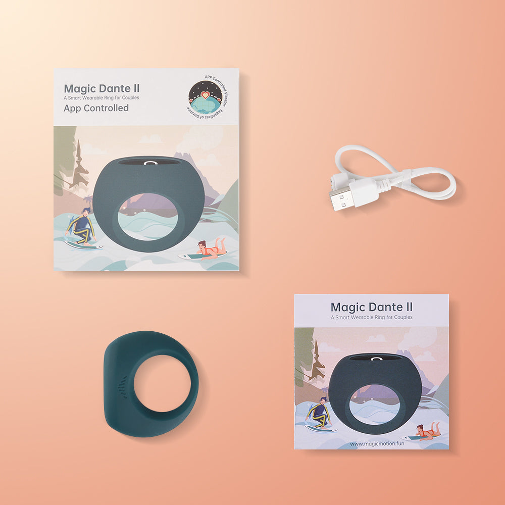 Magic Dante II smart ring, dark teal silicone band with USB cable and box set