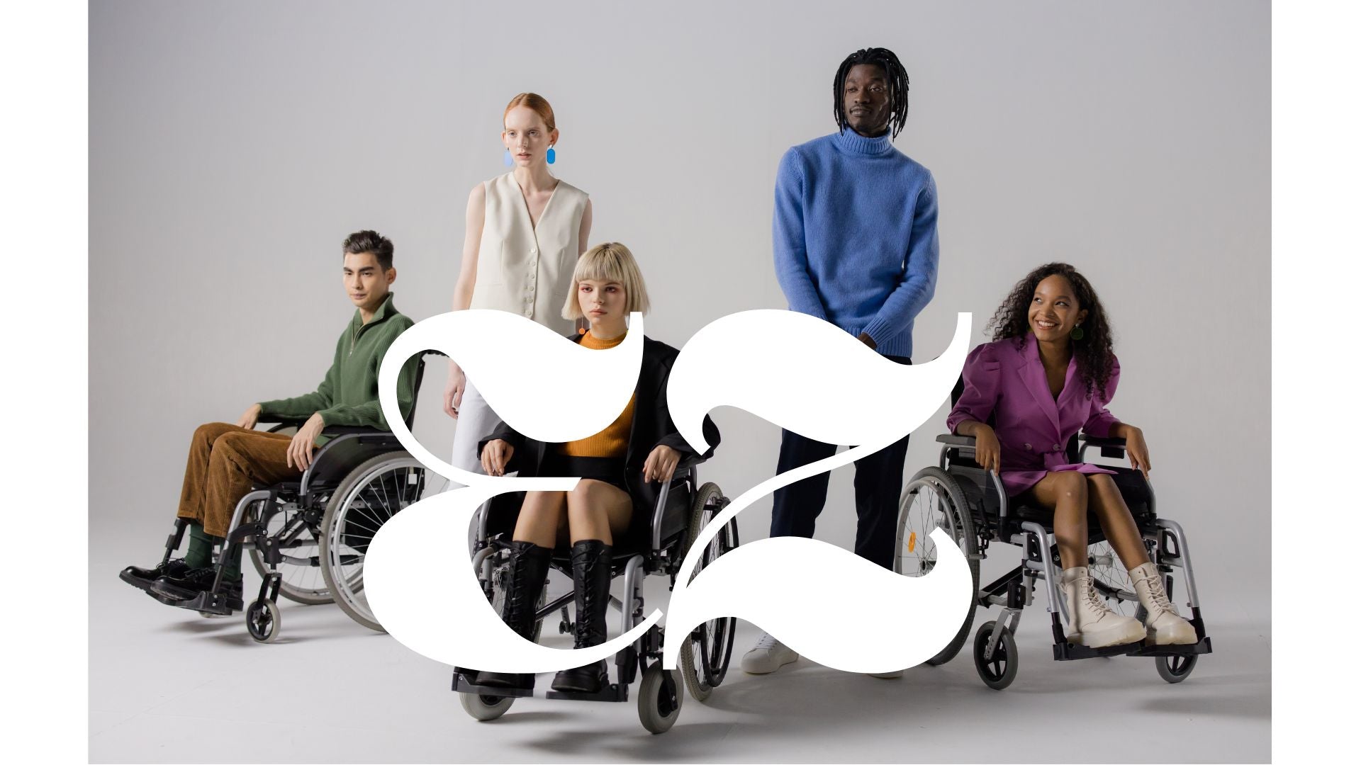 Group of people with and without disabilities sitting together with The EZ Edit logo overlay.