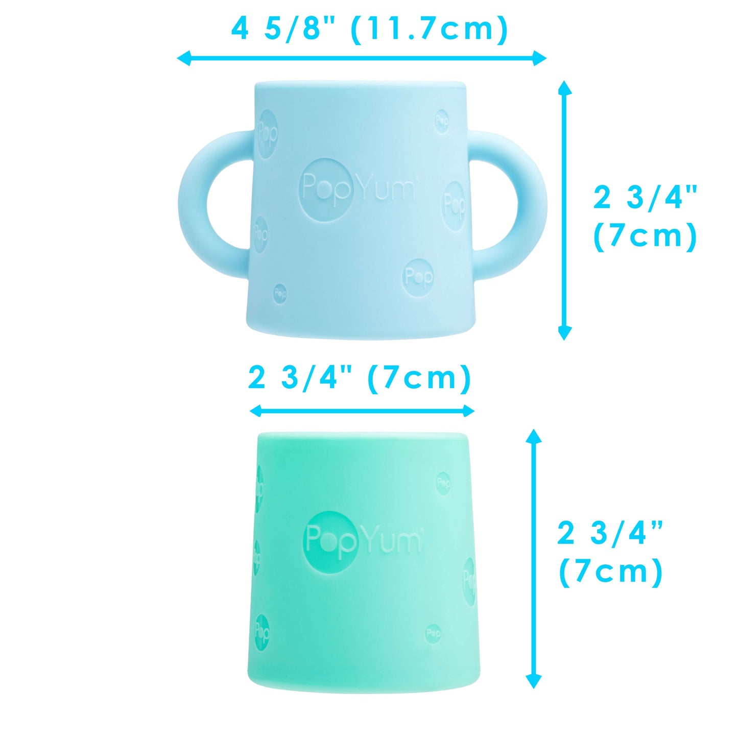 PopYum Silicone Training Cup 2-Pack for Baby and Toddler, handles, BPA Free, self feeding training, tumbler (sky blue and mint green)