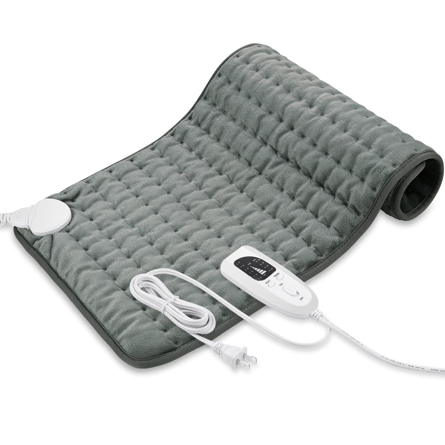 Single-person electric heating blanket pad, dark green with controller and plug cable
