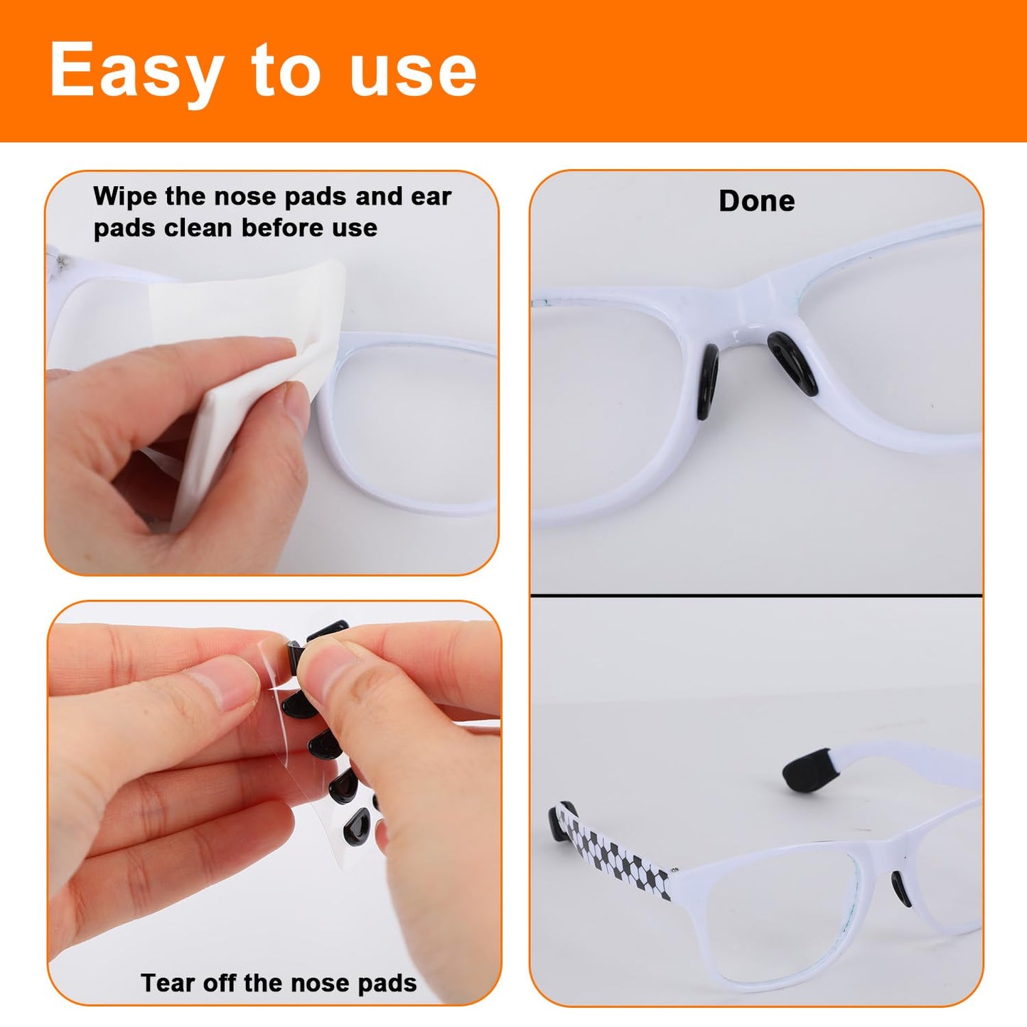 Anti-Slip Eyeglass Nose Pads & Ear Grips Kit, Silicone Replaceme