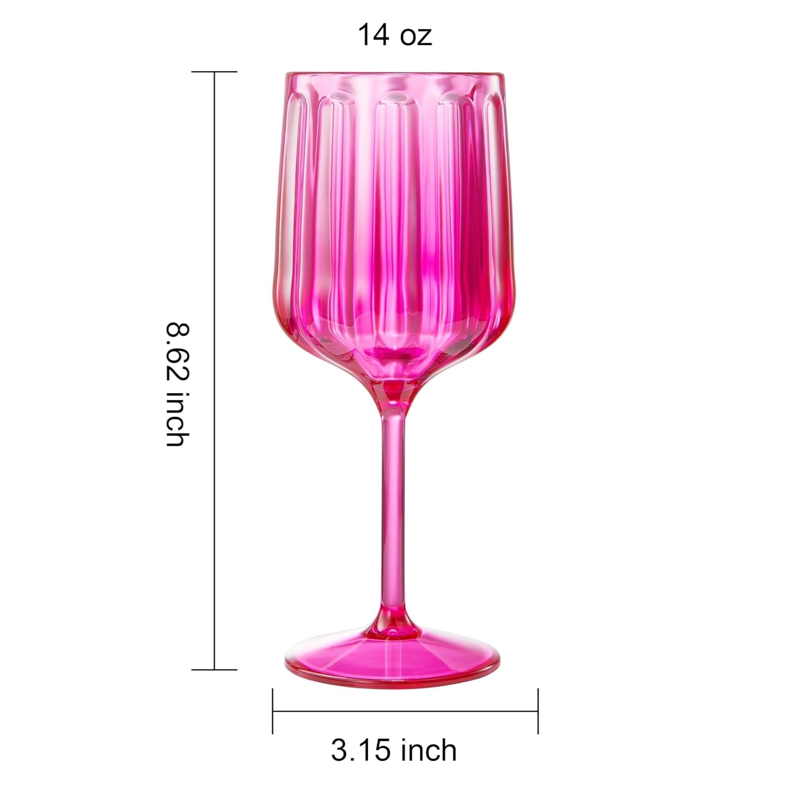 Single coral-pink acrylic stemmed goblet with ribbed bowl and wide base