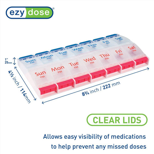 Push Button (7-Day) Pill Case, Medicine / Vitamin Organizer, 2 Times a Day AM/PM