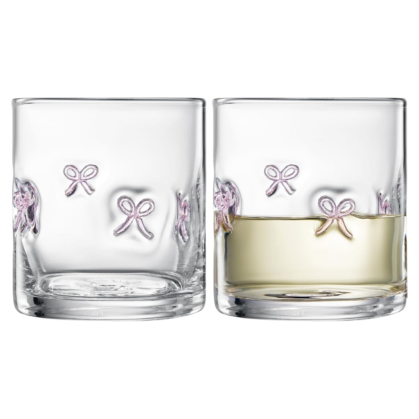 Clear acrylic drink tumbler set with pink bowtie motifs, set of 2