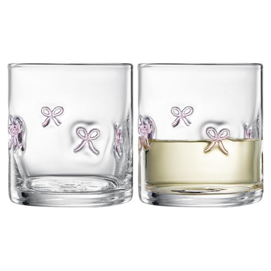 Clear acrylic drink tumbler set with pink bowtie motifs, set of 2