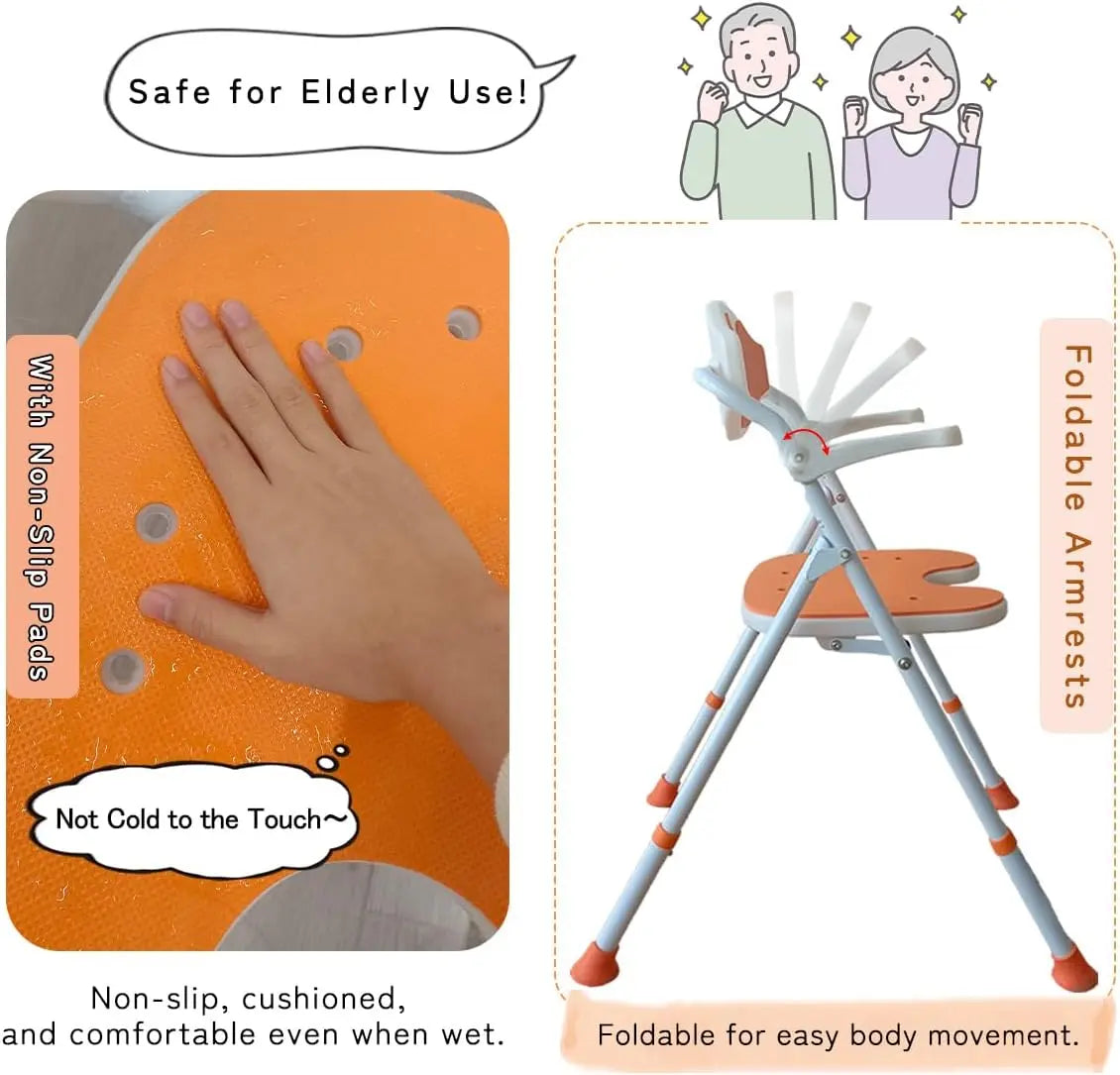 Foldable armrest with non-slip pads, safe for elderly use, and features like foldable armrests and non-slip pads.