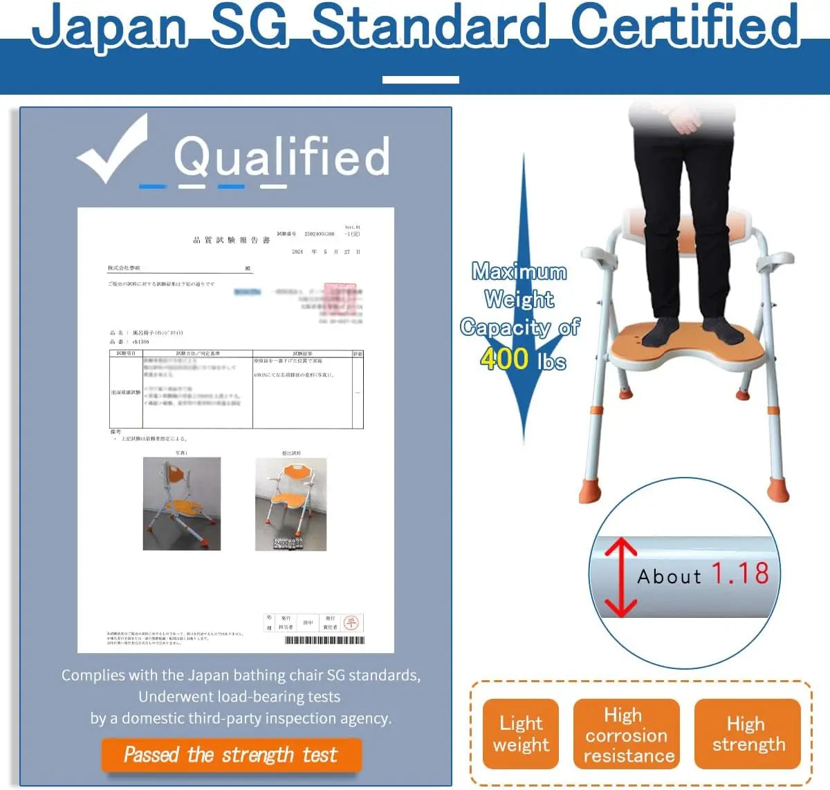 Step stool with certification label and weight capacity information, featuring a person using the step stool.