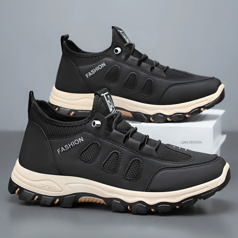 Lightweight travel shoes in black with lace-up front and padded collar