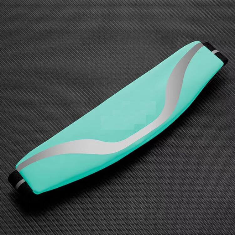 Aqua blue water-resistant waist pack belt with wavy reflective strip.