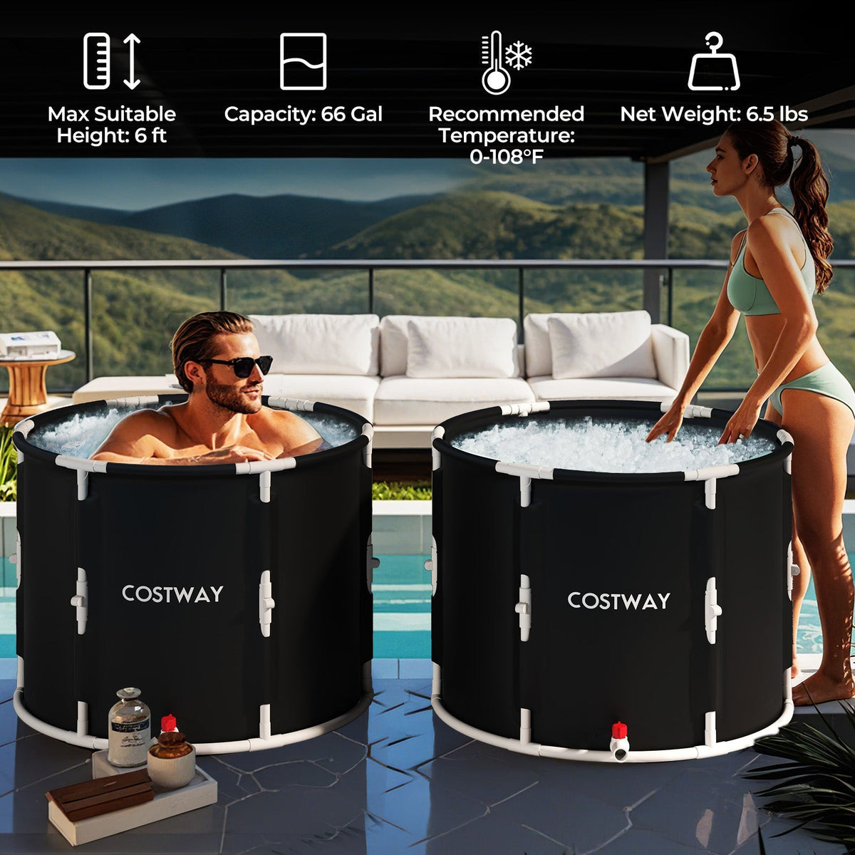 66 Gal Foldable Ice Bath Tub with Lid for Adult LJGDeals