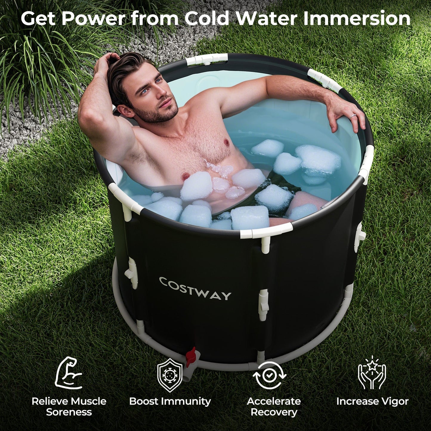 66 Gal Foldable Ice Bath Tub with Lid for Adult LJGDeals