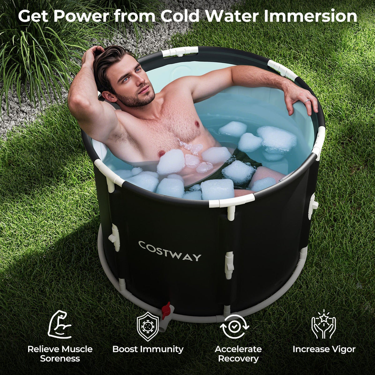 66 Gal Foldable Ice Bath Tub with Lid for Adult LJGDeals