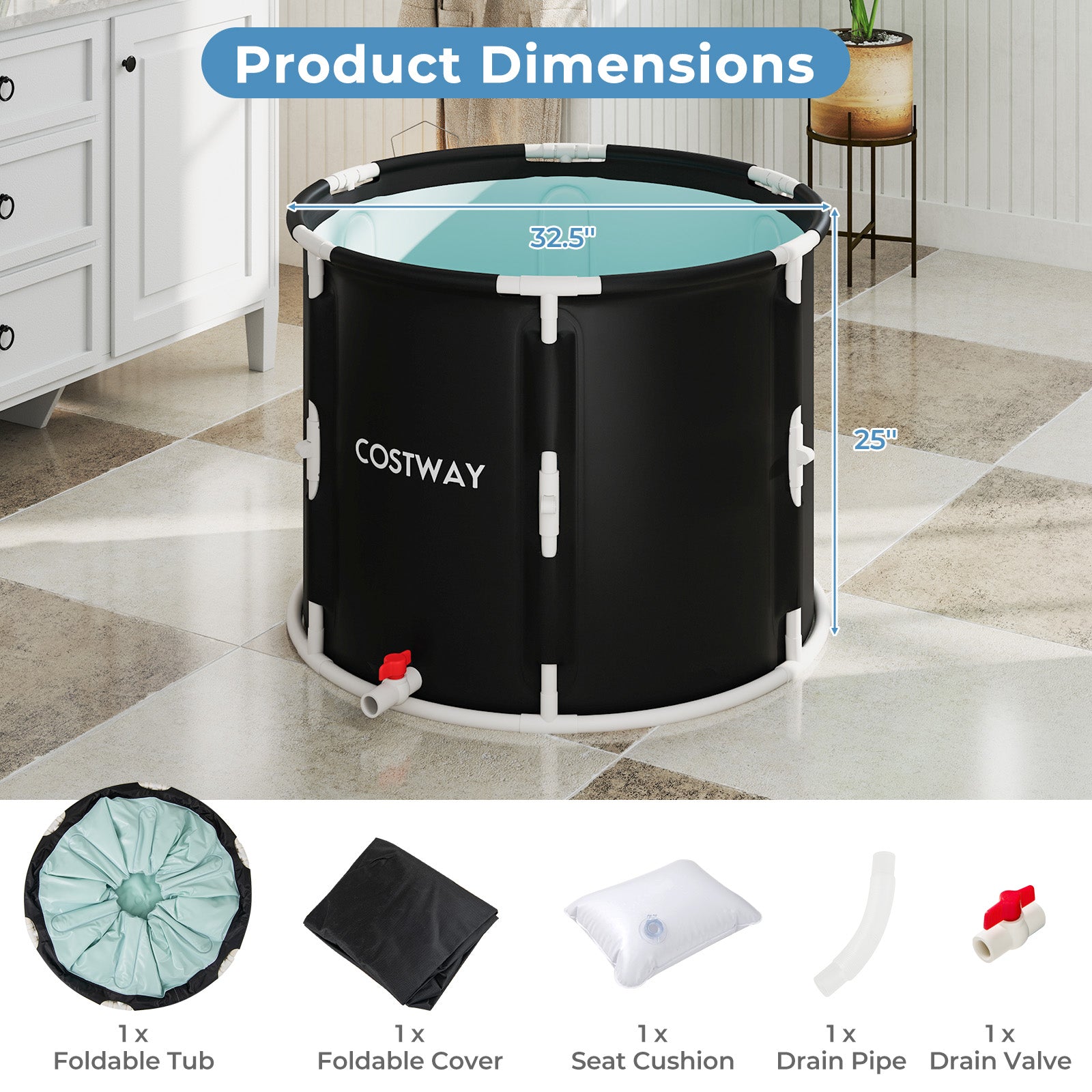 66 Gal Foldable Ice Bath Tub with Lid for Adult LJGDeals