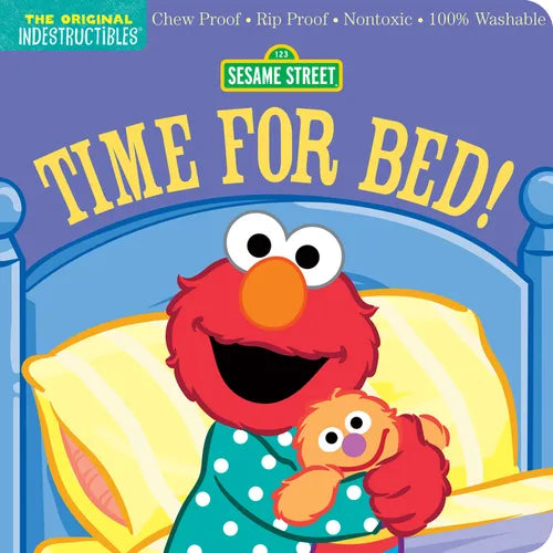 Sesame Street chew-proof bedtime book cover with Elmo and baby in a bed