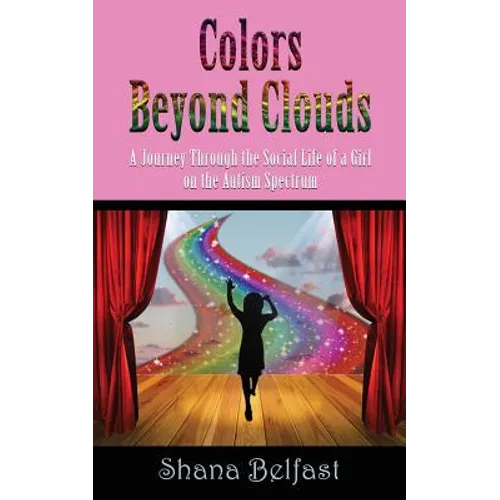 Paperback book cover with pink title, red curtains, and silhouetted figure on rainbow path