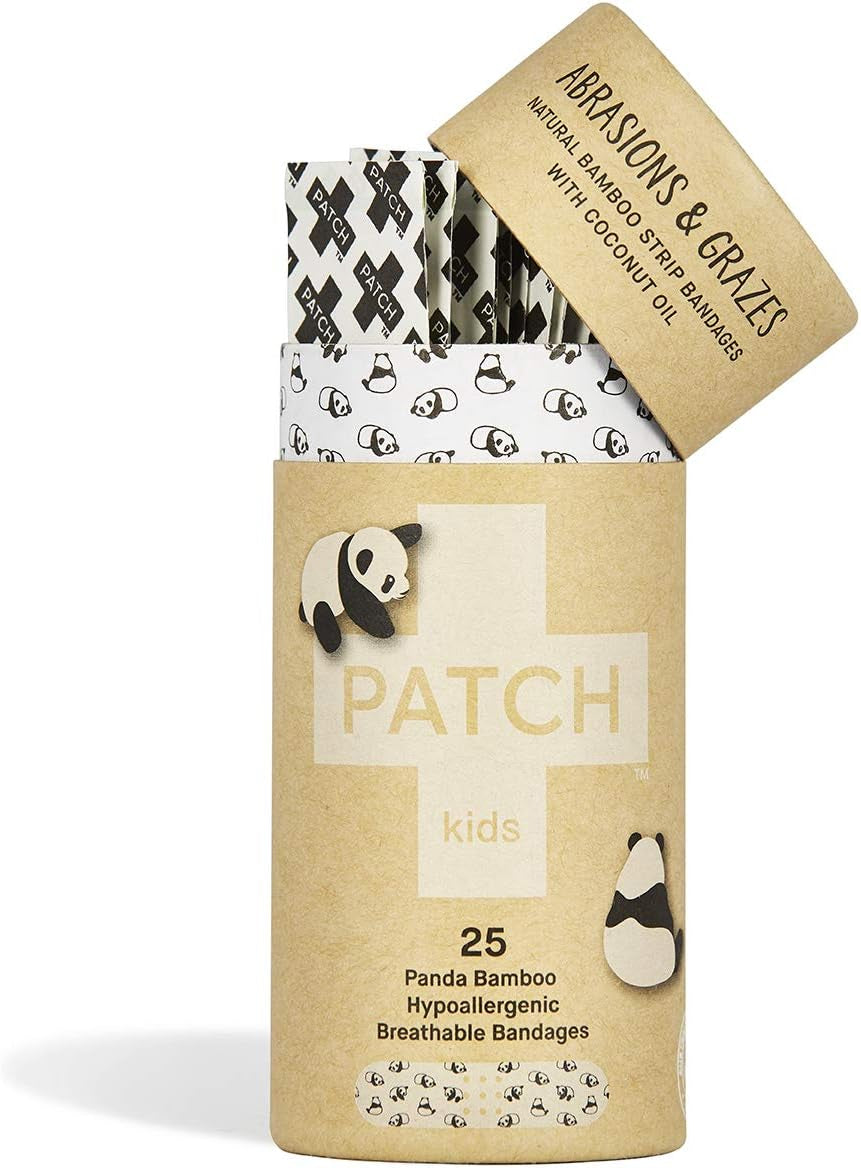 PATCH Kids Bamboo Bandages – Eco-Friendly, Hypoallergenic First Aid Strips with Coconut Oil – Biodegradable, Compostable, Latex-Free, Plastic-Free, 25 Count (Pack of 3)
