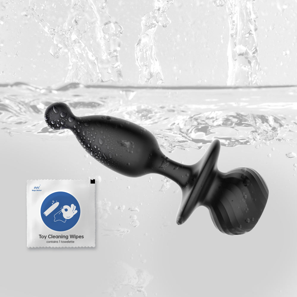 Black silicone bunny plug with water droplets, waterproof-style use