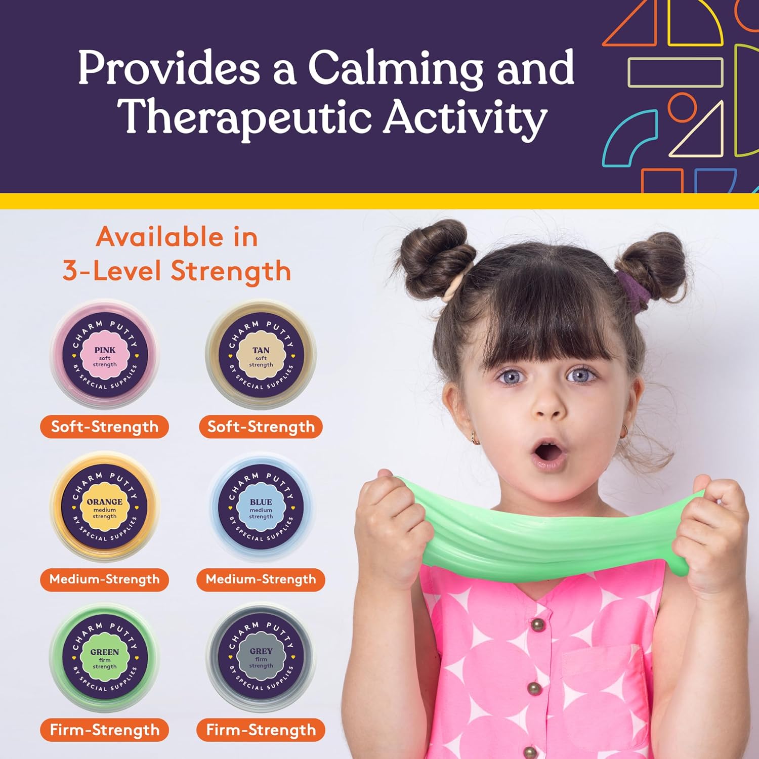 Child holding green stretch sensory putty with both hands