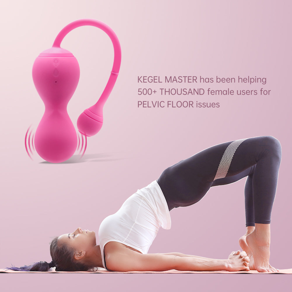 Pink pelvic floor trainer with flexible loop handle and rounded silicone bulb