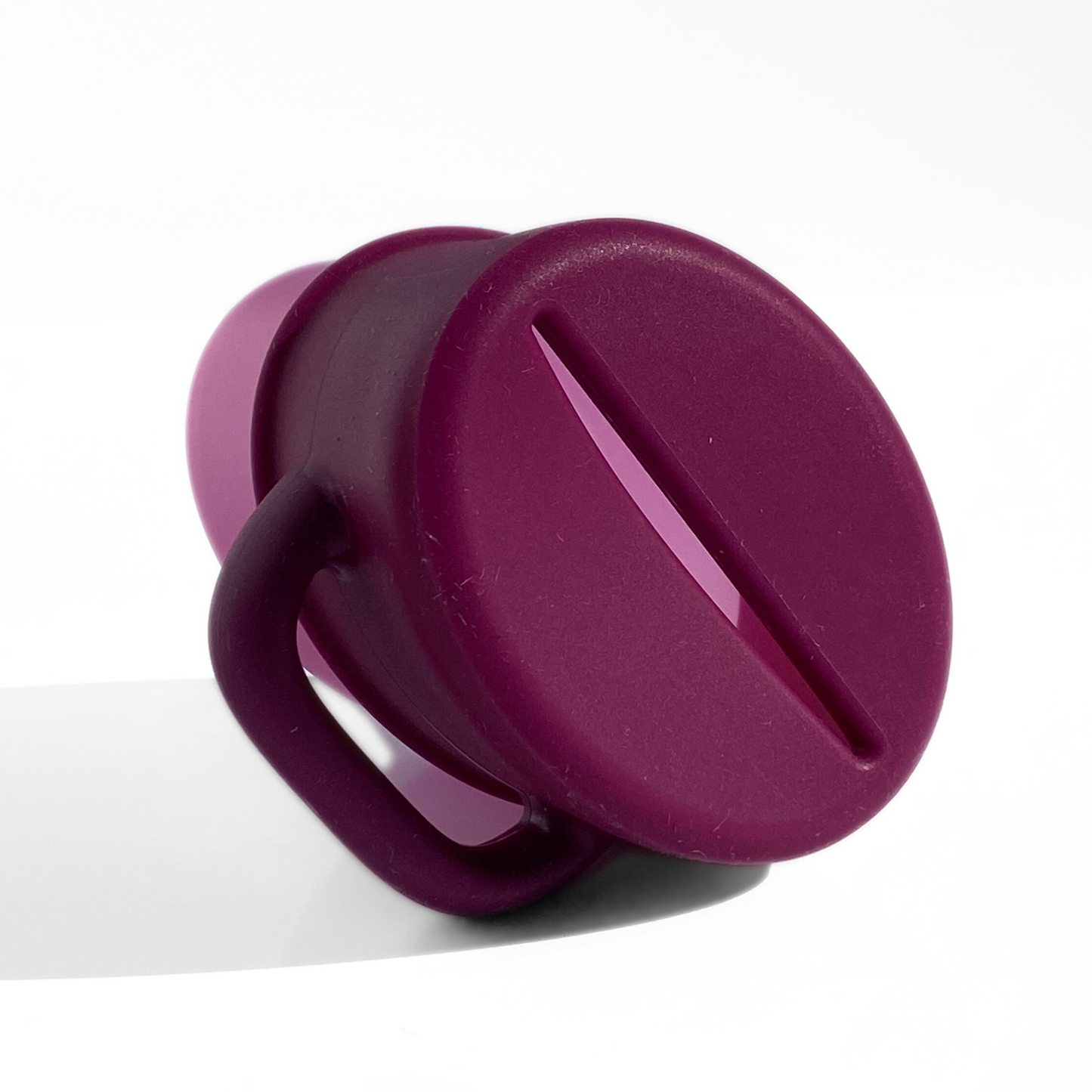 Dark purple flipping snack cup with lid and carry handle