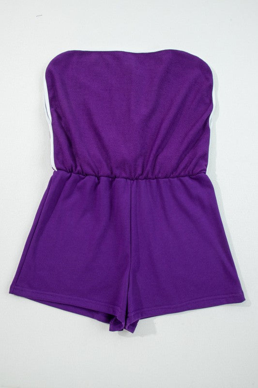 Purple mini skirt with elastic waistband and gathered top