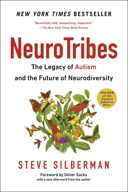 Paperback book cover titled NeuroTribes with butterflies and green leaf illustration, Steve Silberman