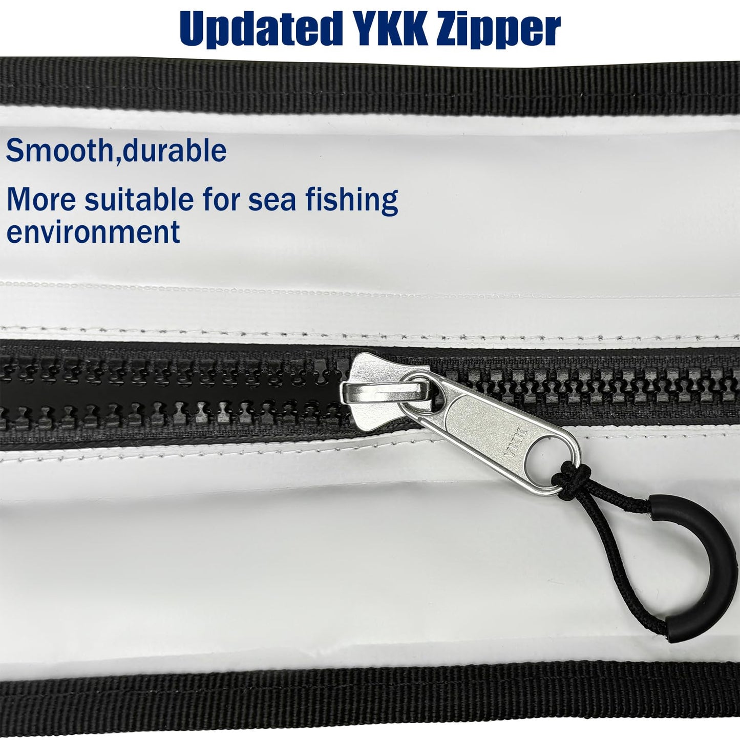 White cooler bag with silver zipper pull and black zip trim