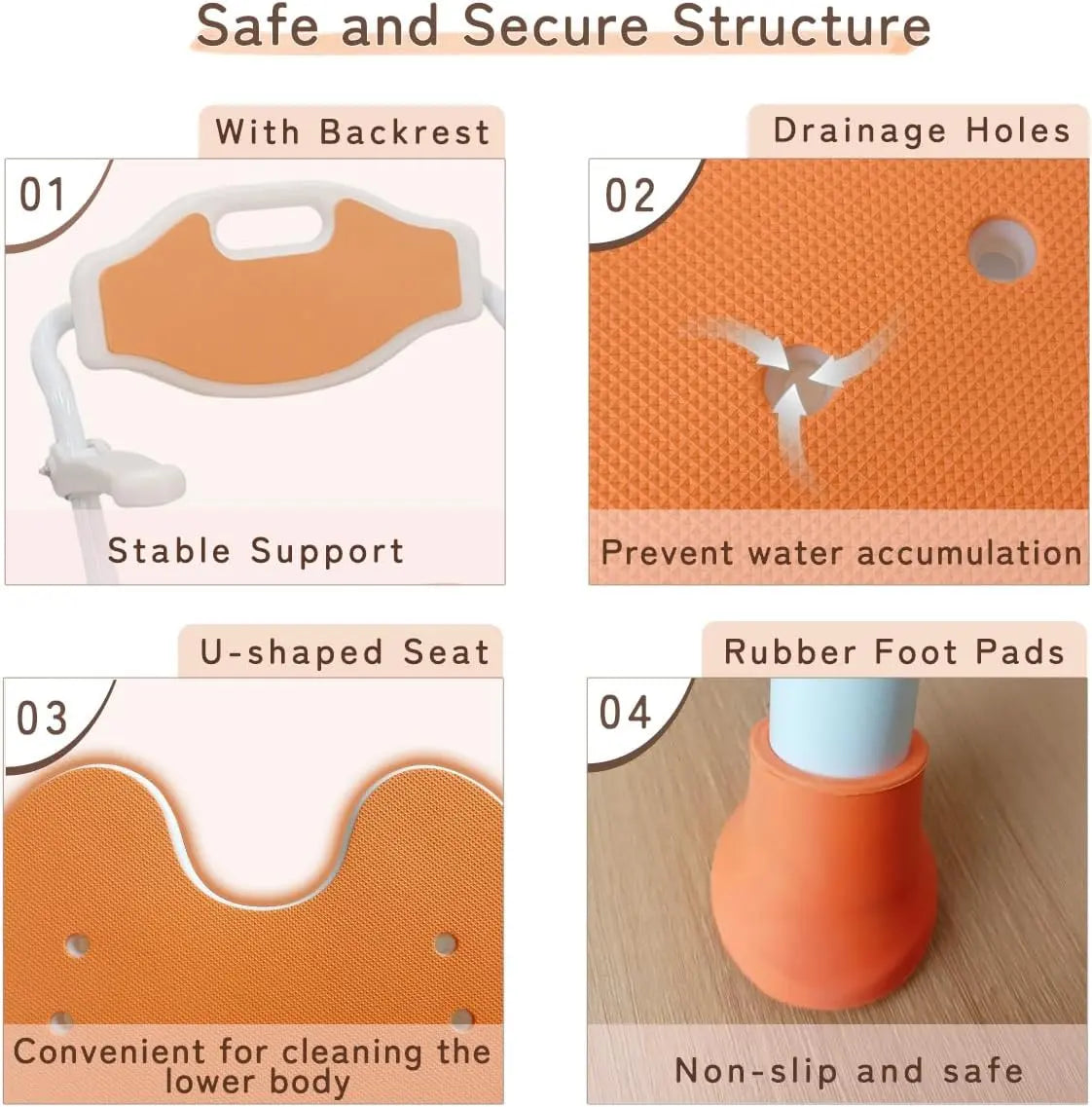 Orange product with features highlighted on a white background