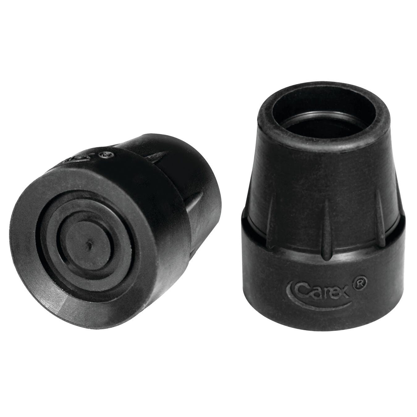 Pair of black rubber cane tips with inner grip ring, heavy-duty slip-resistant replacement