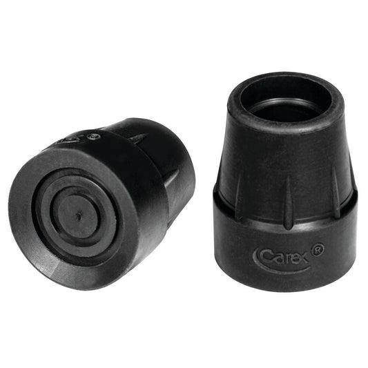 Pair of black rubber cane tips with inner grip ring, heavy-duty slip-resistant replacement
