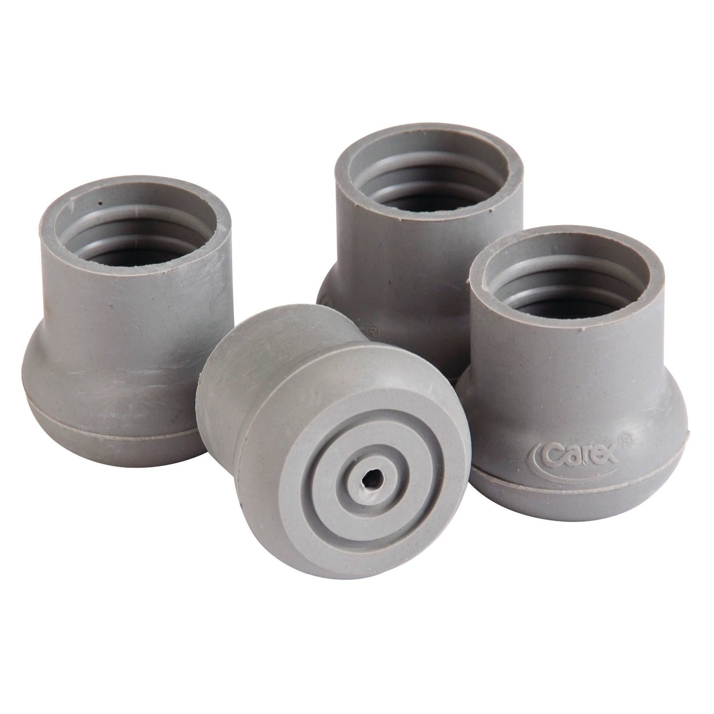 Universal walker tips for bath & shower seats, gray rubber caps with center holes