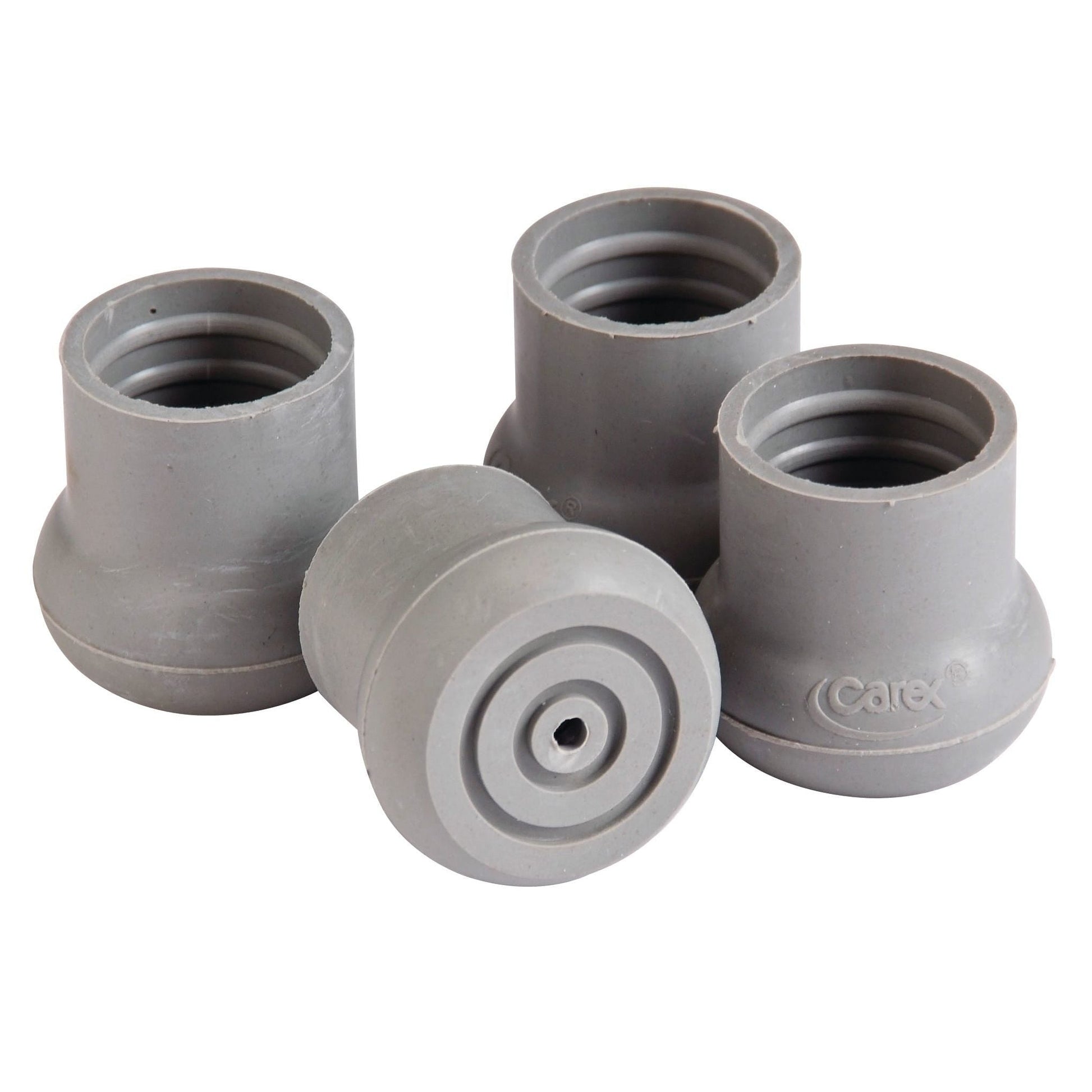 Universal walker tips for bath & shower seats, gray rubber caps with center holes
