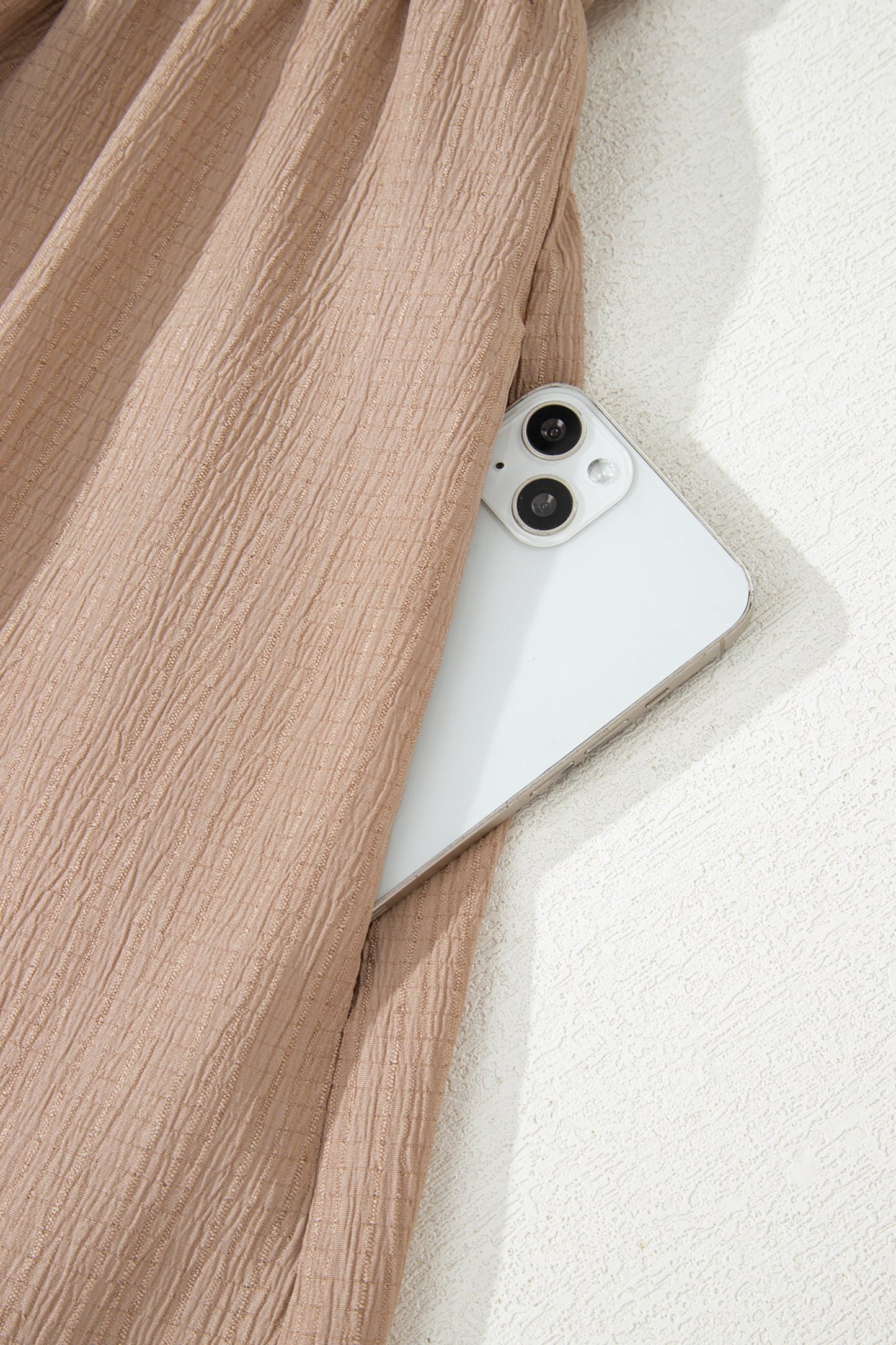 PLUS dark khaki dress detail, short sleeve and V-neck seam close-up