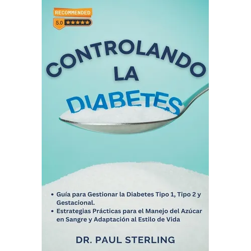 Diabetes management guide paperback with blue and white cover text and spoon graphic