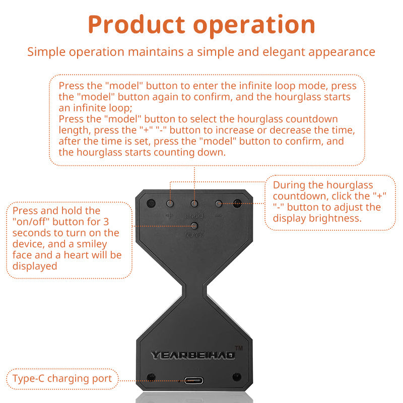 Cyber-style LED electronic sand timer: gravity-sensing, 1-30min countdown, tech decompression toy V.I.P Digital Presence