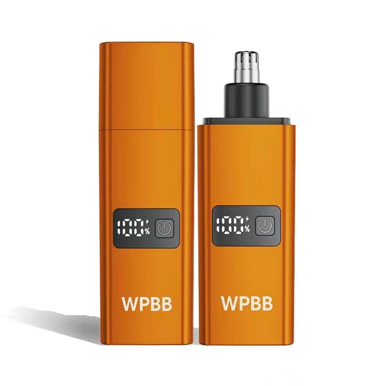 PureCut nose trimmer in orange body with metal trimmer head, on/off display panel