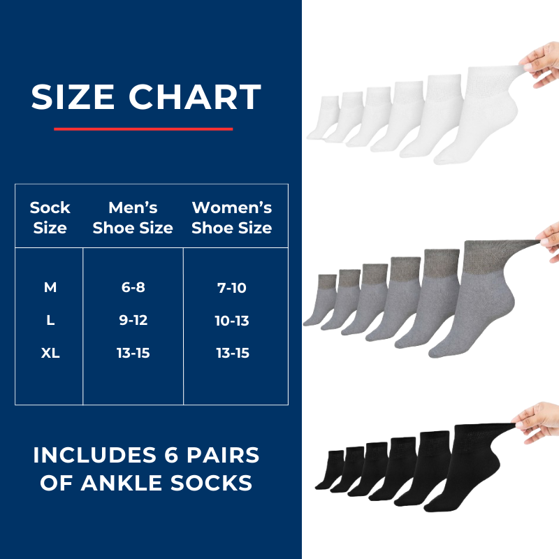 Men's Cotton Diabetic Ankle Socks (6 Pair) DSC