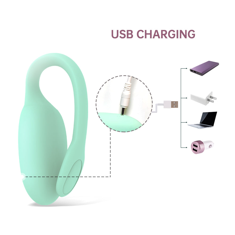 Mint green kegel exercise device with USB charging cable shown