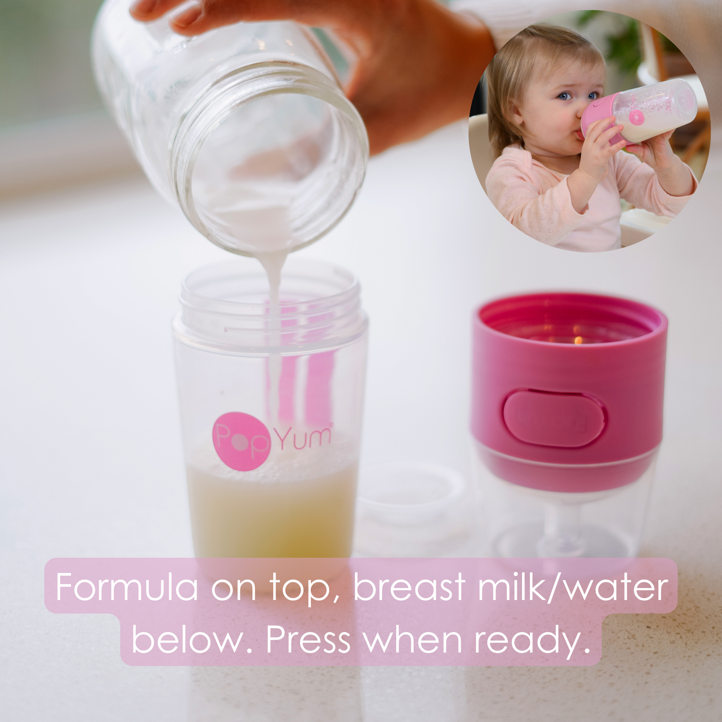 PopYum Baby Bottle Starter Set for Breast and Formula Feeding, 4-Pack, Pink, 2x 5oz Bottles (150ml) + 2x 9oz Bottles (260ml)