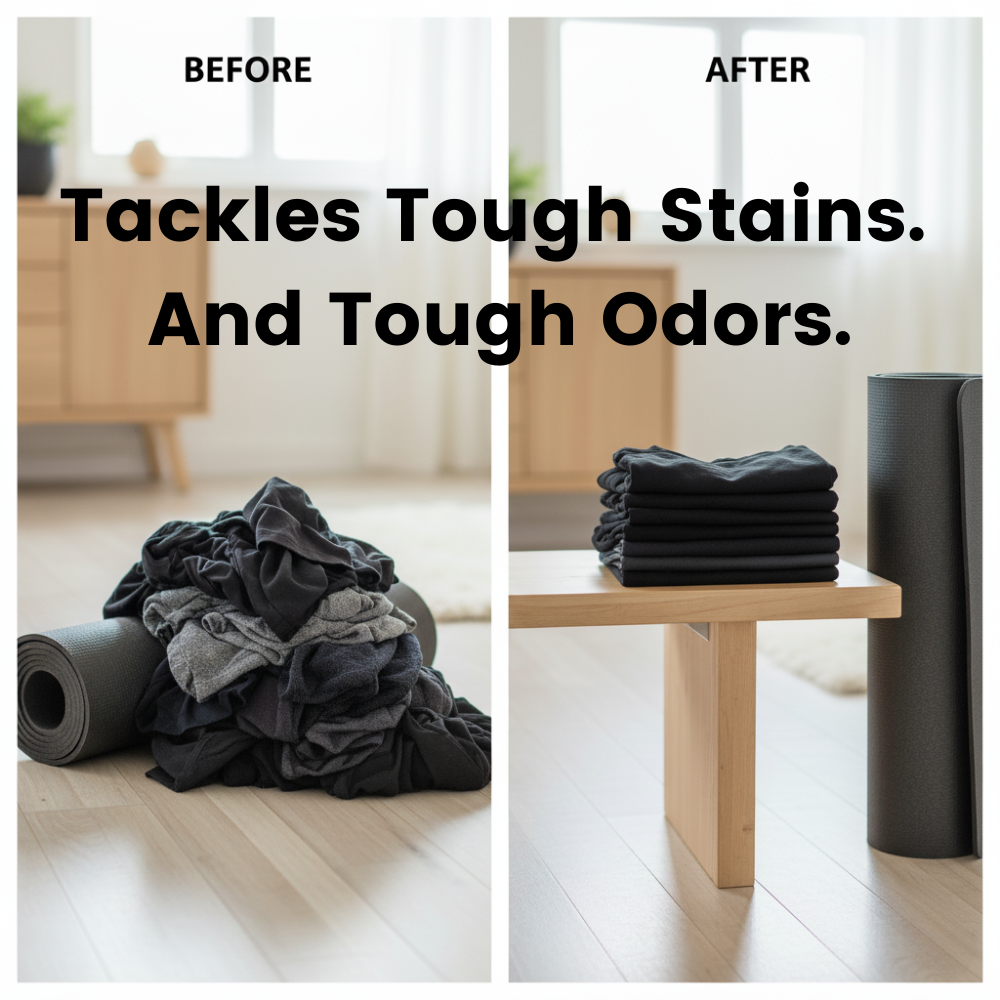 Sensitive skin laundry detergent sheets shown for tough stains and odors on dark laundry
